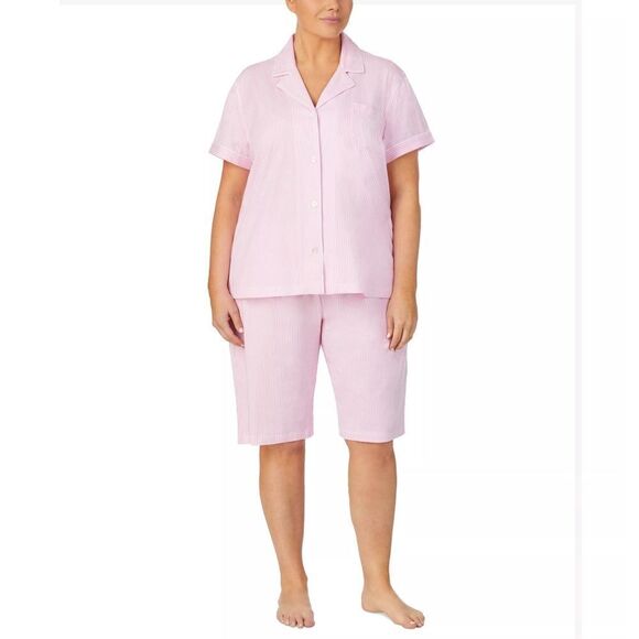 New! RALPH LAUREN Women's Striped Knit Pajamas PJ 2-Piece Set Top Shorts Size 1X - Picture 1 of 4